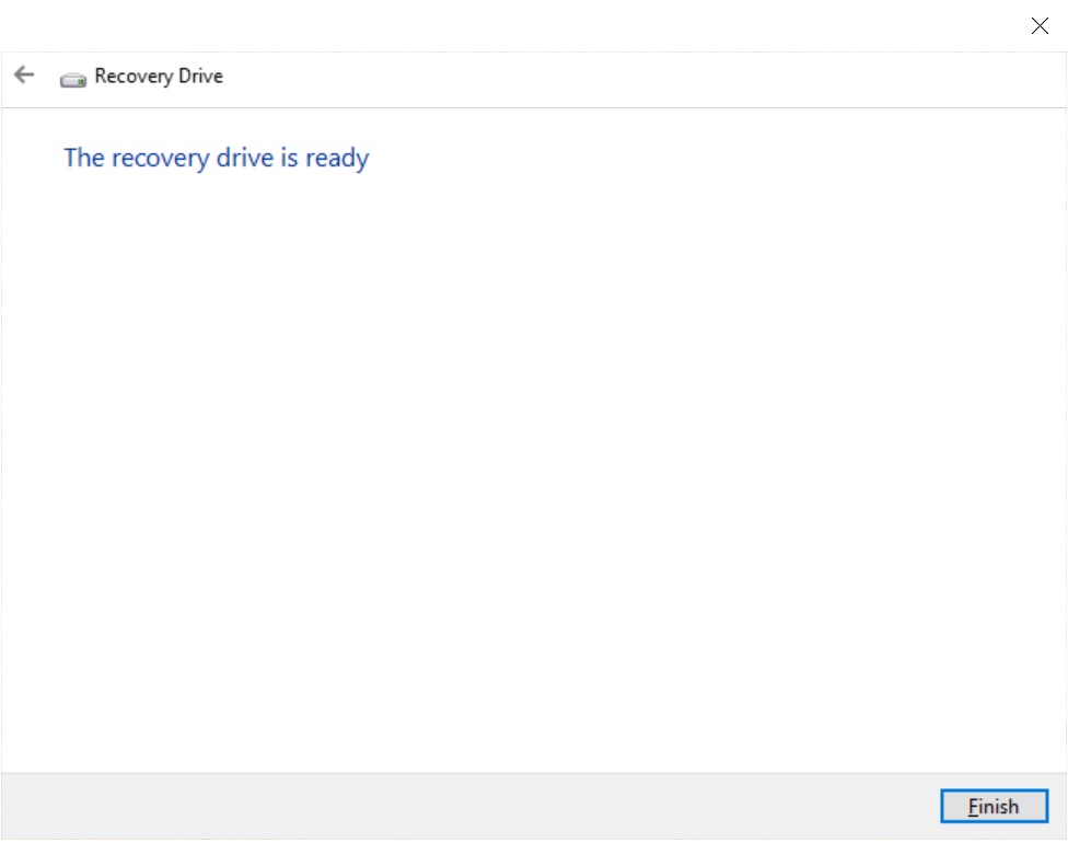 Creating the recovery drive is completed.